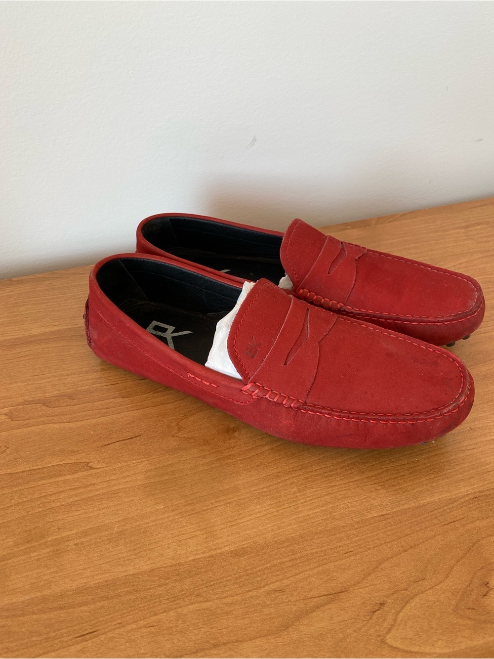 Men's Red Suede Penny Loafers - Sleek Slip-On Driving Shoes